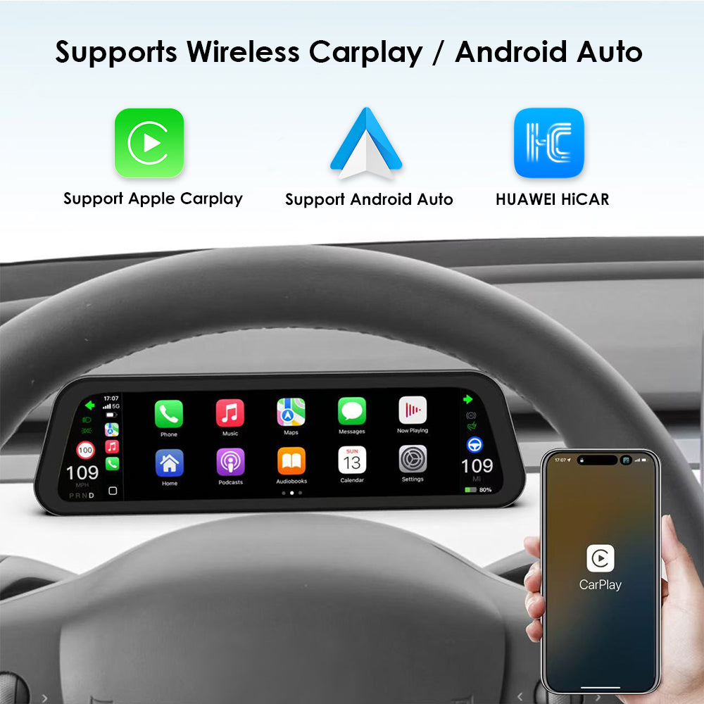 Schermo cruscotto con videocamera anteriore supporto a CarPlay e Android Auto (Versione Elite) - Tesla Model 3 e Model Y
