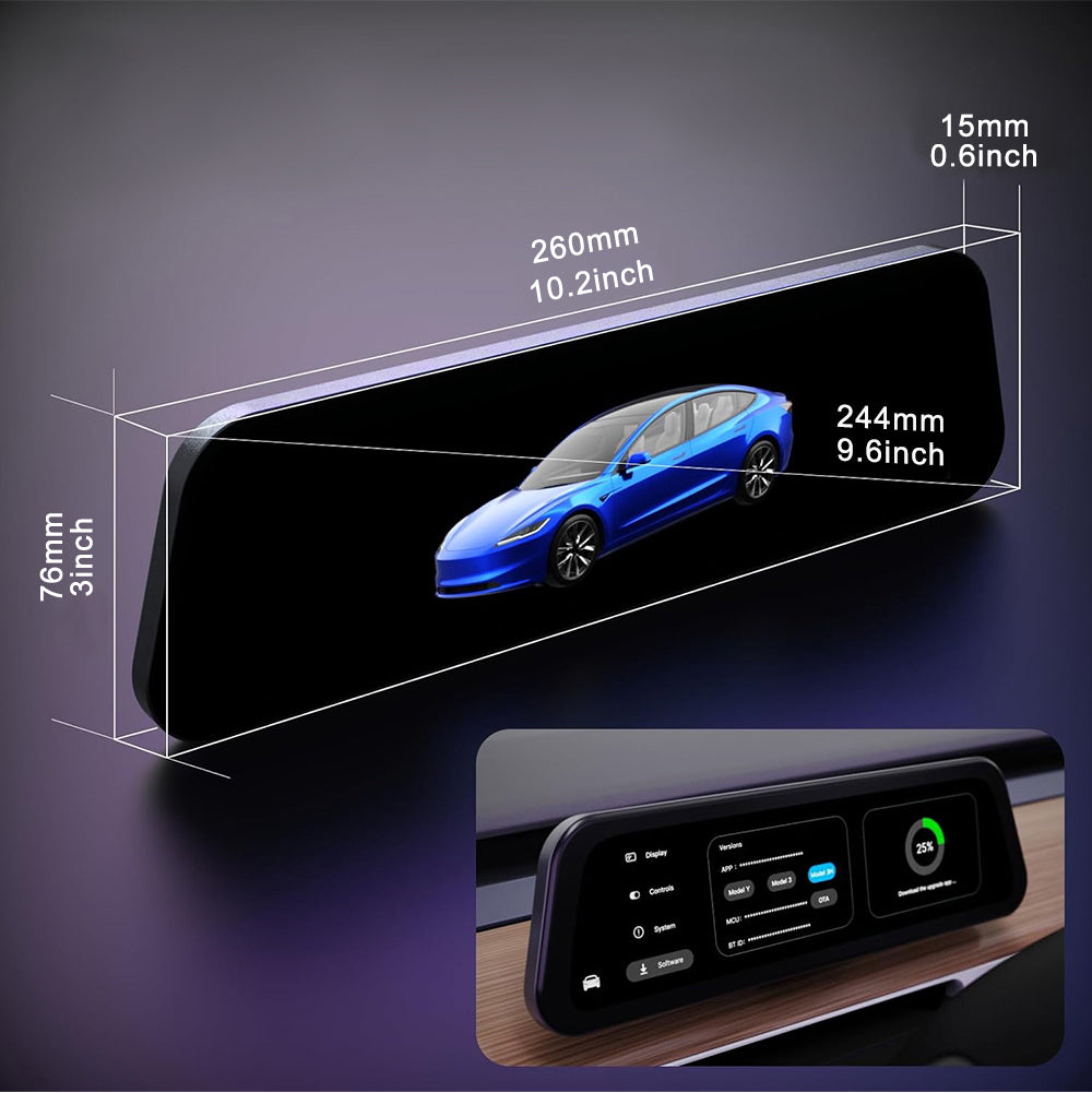 Schermo cruscotto con videocamera anteriore supporto a CarPlay e Android Auto (Versione Elite) - Tesla Model 3 e Model Y