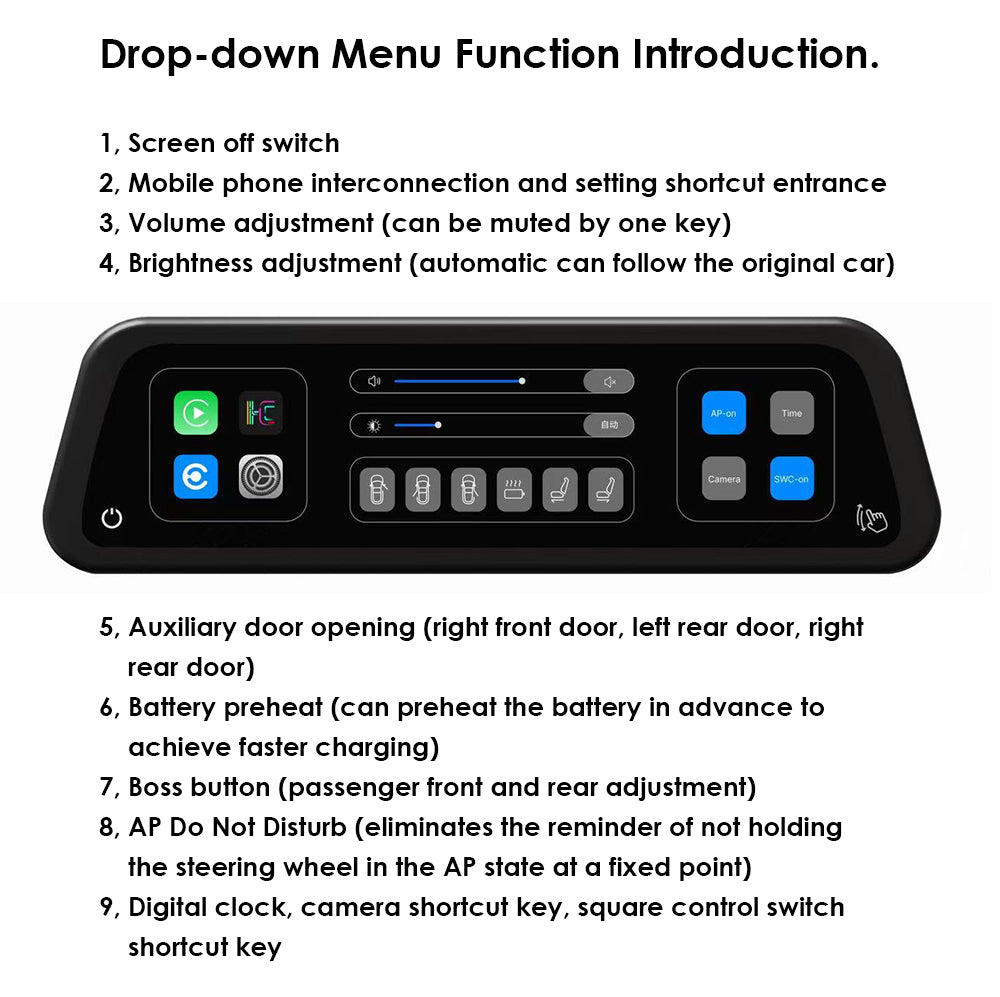 Schermo cruscotto con videocamera anteriore supporto a CarPlay e Android Auto (Versione Elite) - Tesla Model 3 e Model Y